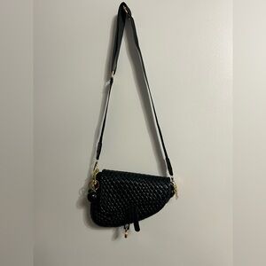 Elegant Black Woven Saddle Bag